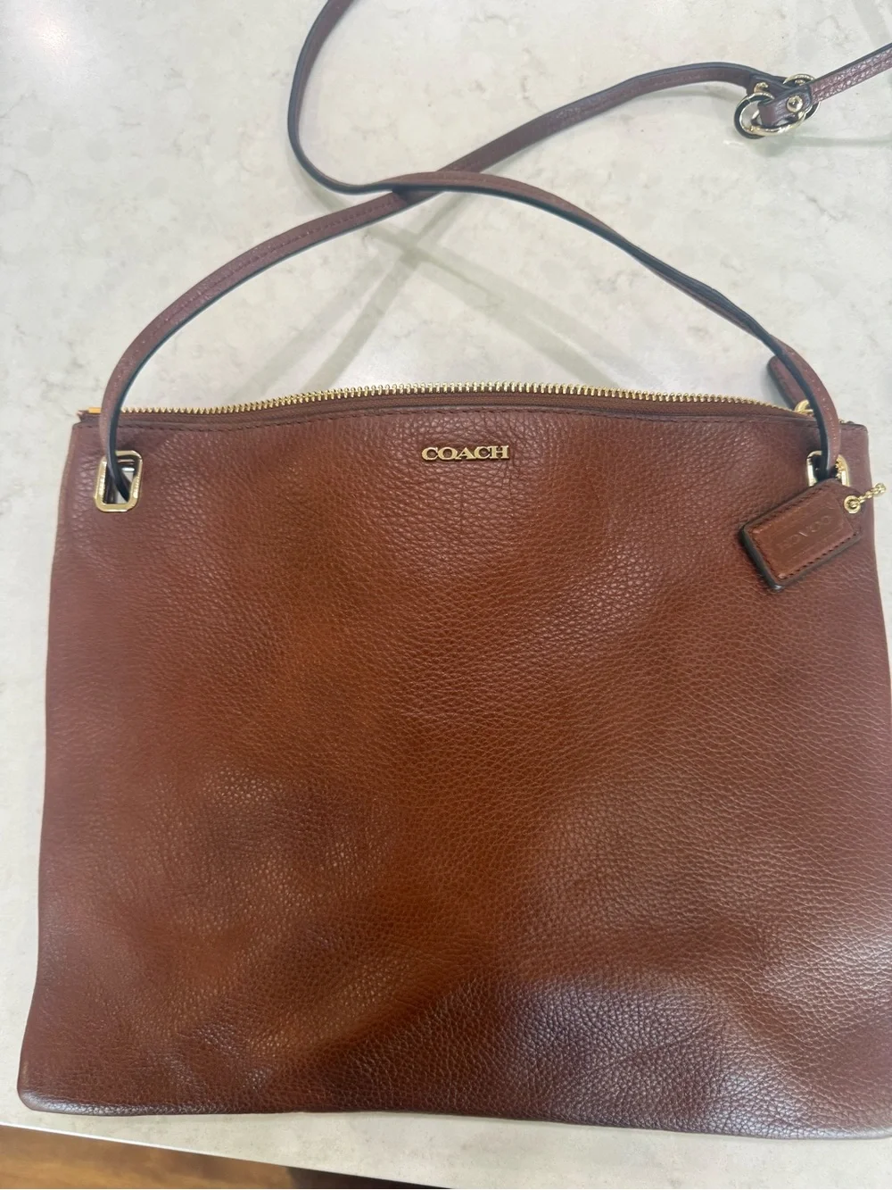 Coach Brown Pebbled Leather Shoulder Bag with Gold Hardware